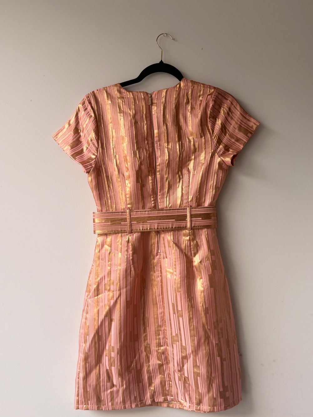 JB by Julie Brown Pink and Gold Metallic Belted Party Dress - Picture 5 of 6